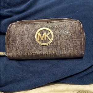 Michael Kors Dark Brown Wallet with Gold Emblem